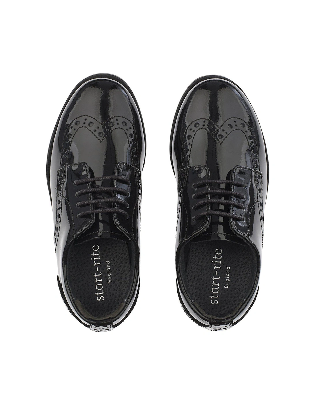 Girls Brogue Pri Patent Leather Lace Up School Shoes - Black Patent