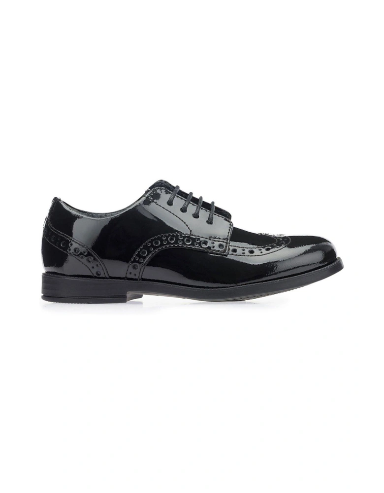 Girls Brogue Pri Patent Leather Lace Up School Shoes - Black Patent