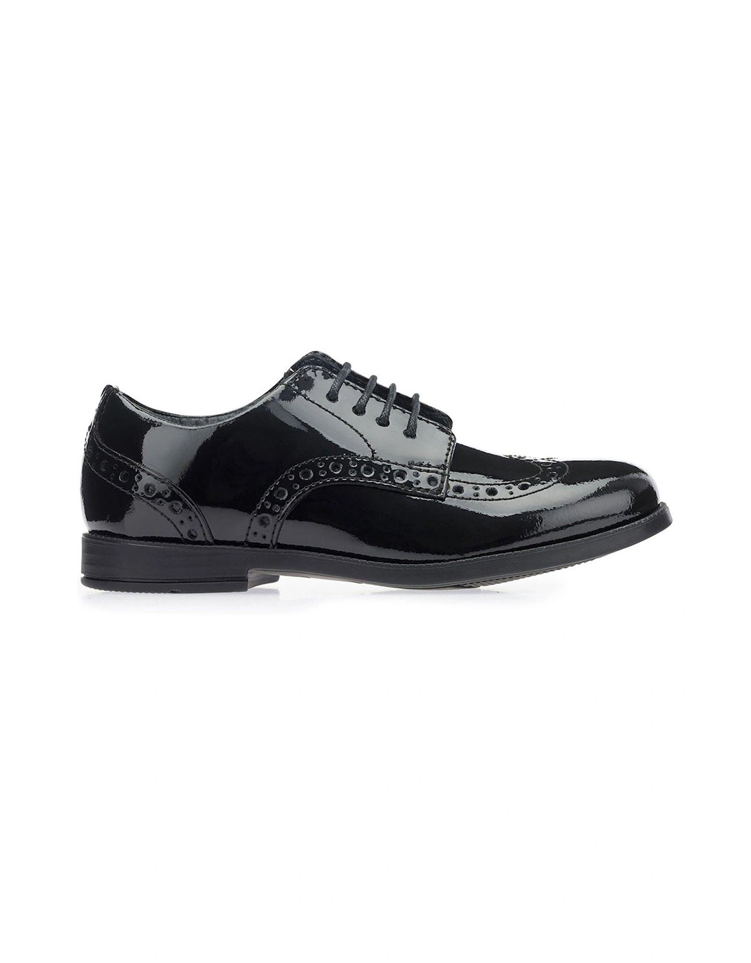 Girls Brogue Pri Patent Leather Lace Up School Shoes - Black Patent