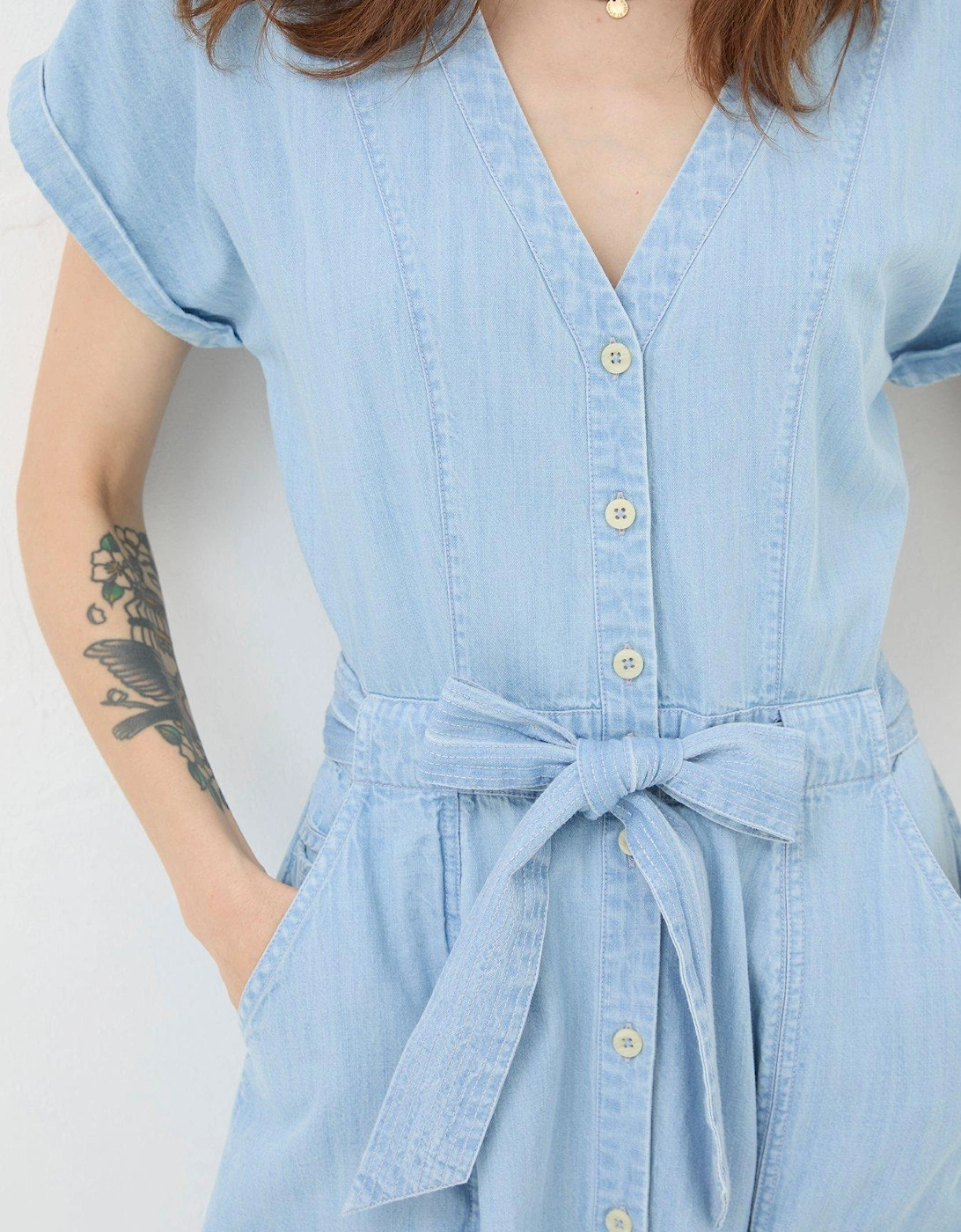 Odette Button Down Denim Midi Dress - Blue