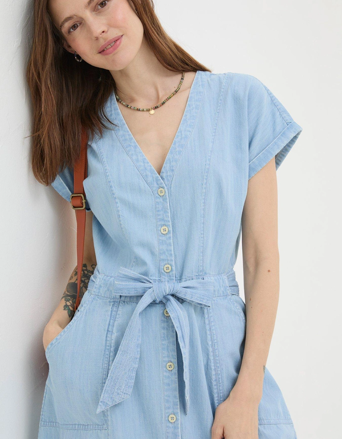 Odette Button Down Denim Midi Dress - Blue