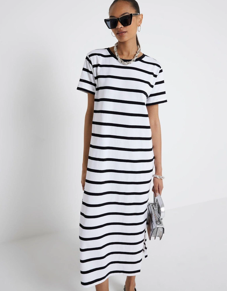 Stripe Midi T-shirt Dress - White