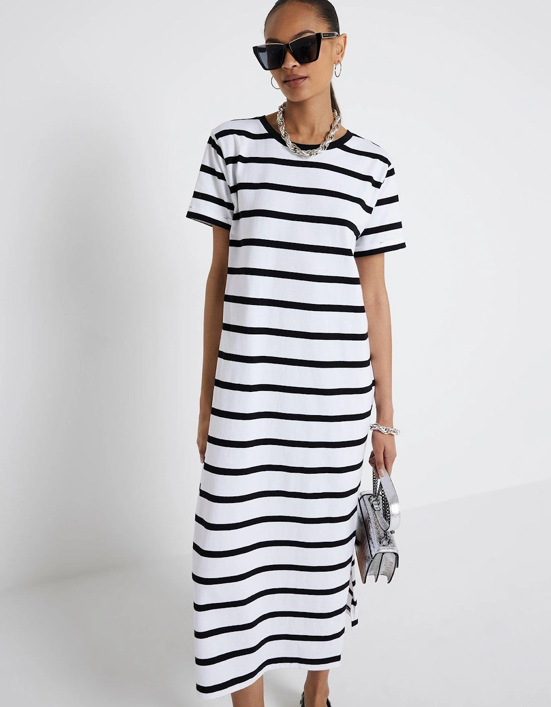 Stripe Midi T-shirt Dress - White