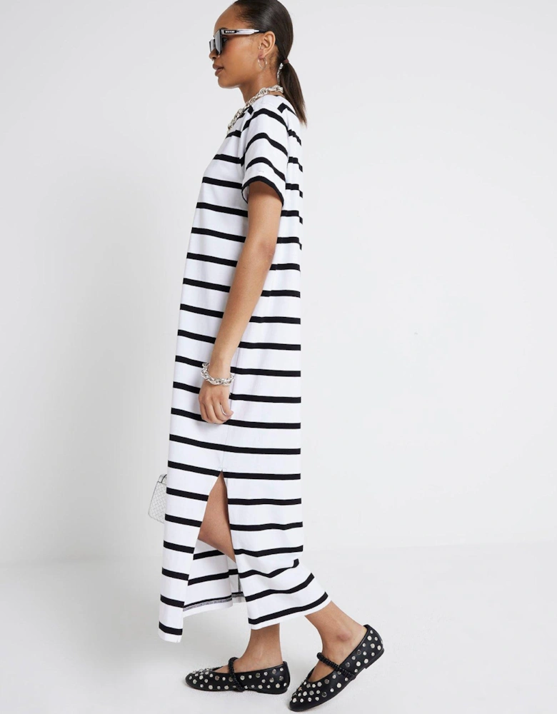 Stripe Midi T-shirt Dress - White