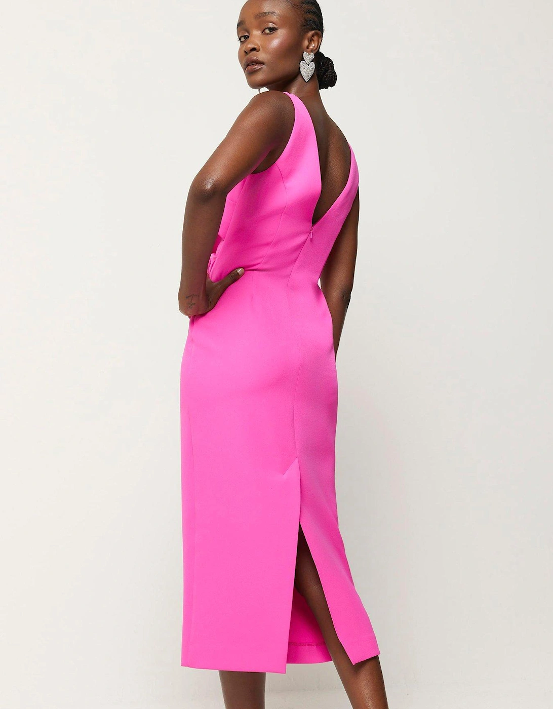 Ruched Bodycon Dress - Bright Pink