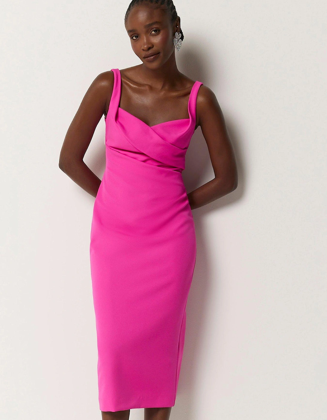 Ruched Bodycon Dress - Bright Pink