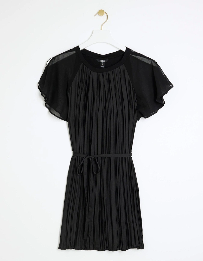 Angel Sleeve Crinkle Detail Dress - Black