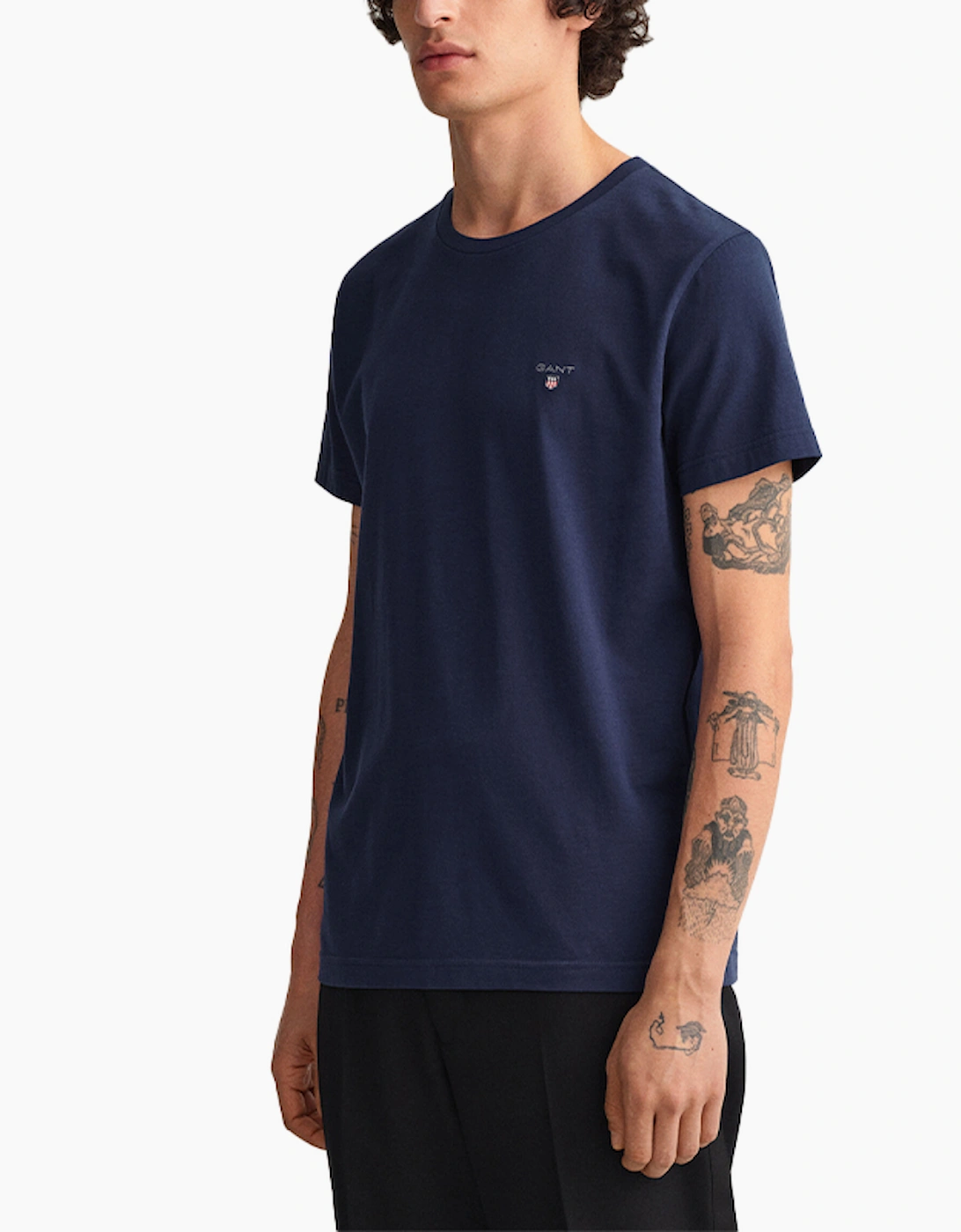 Men's GANT Mens T Shirt Crew Neck Short Sleeve - Navy - Size: 38