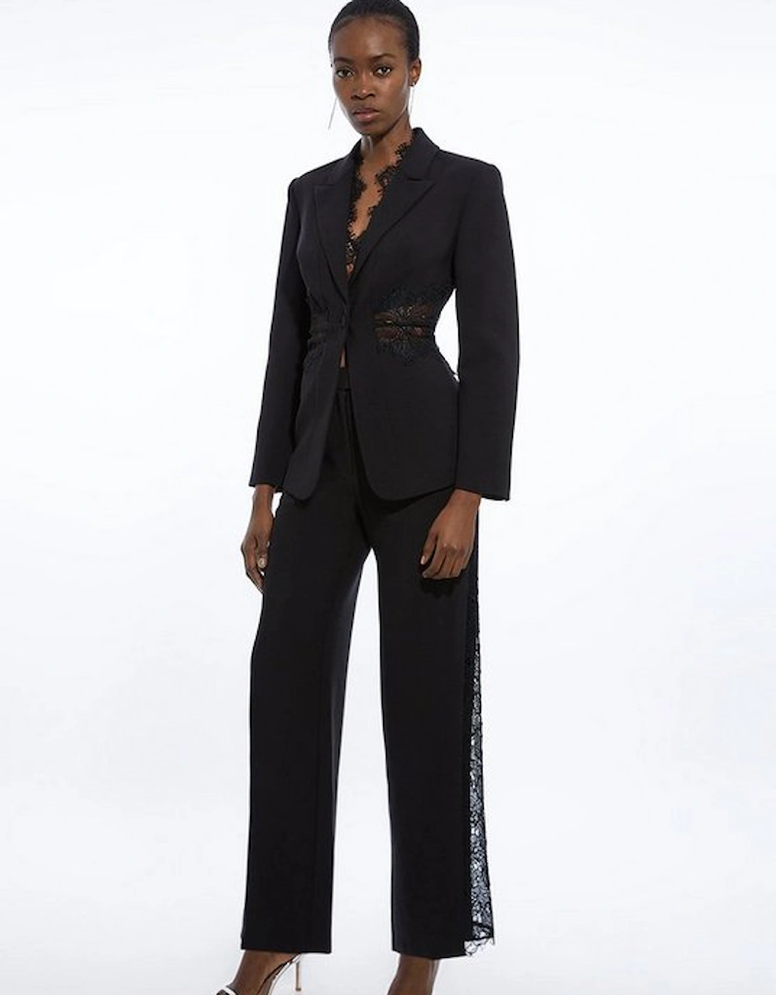 Petite Tailored Lace Detail Straight Leg Trousers, 4 of 3