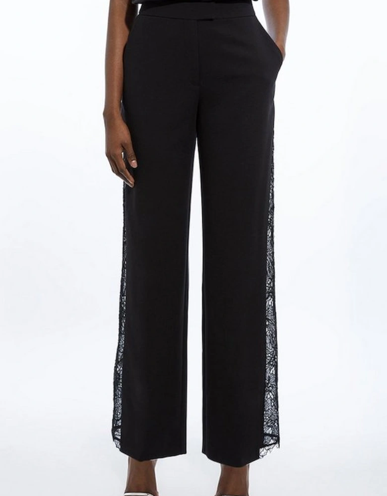 Petite Tailored Lace Detail Straight Leg Trousers