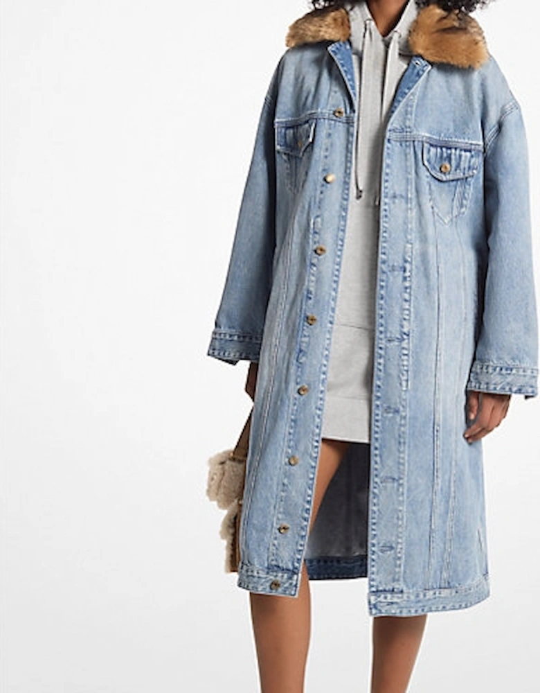 Faux Fur Trim Denim Oversized Coat