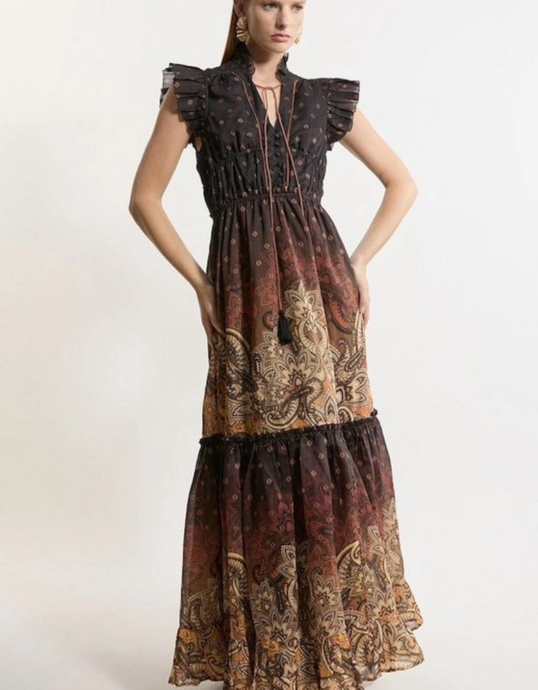 Printed Paisley Print Cotton Woven Maxi Dress