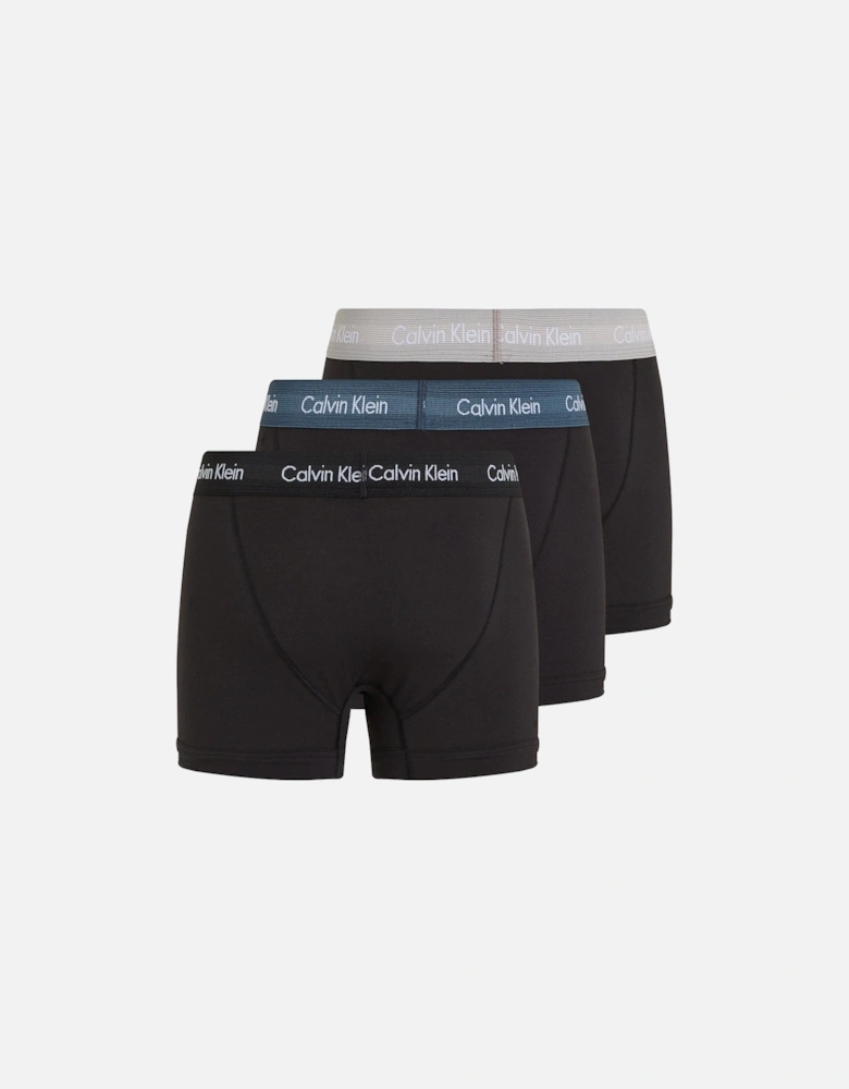 3-Pack Cotton Stretch Boxer Trunks, Black