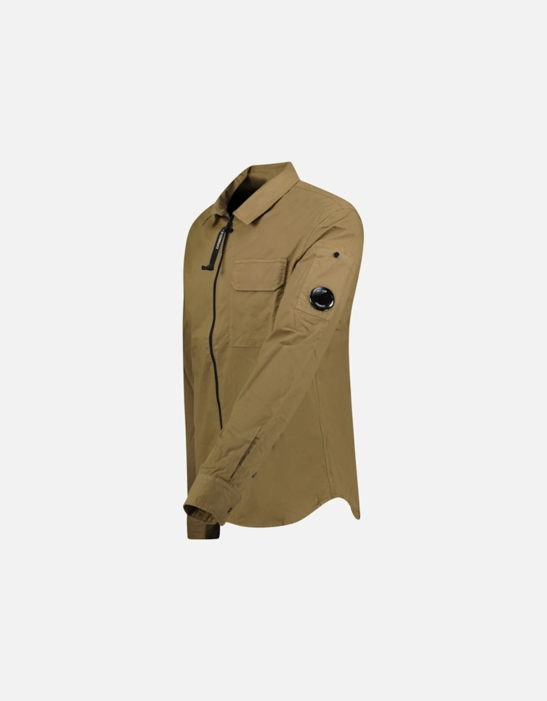 Cotton Lens Overshirt Jacket Brown
