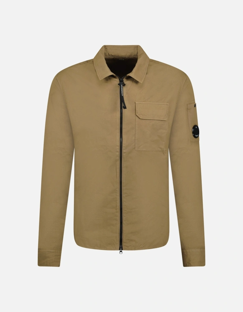 Cotton Lens Overshirt Jacket Brown