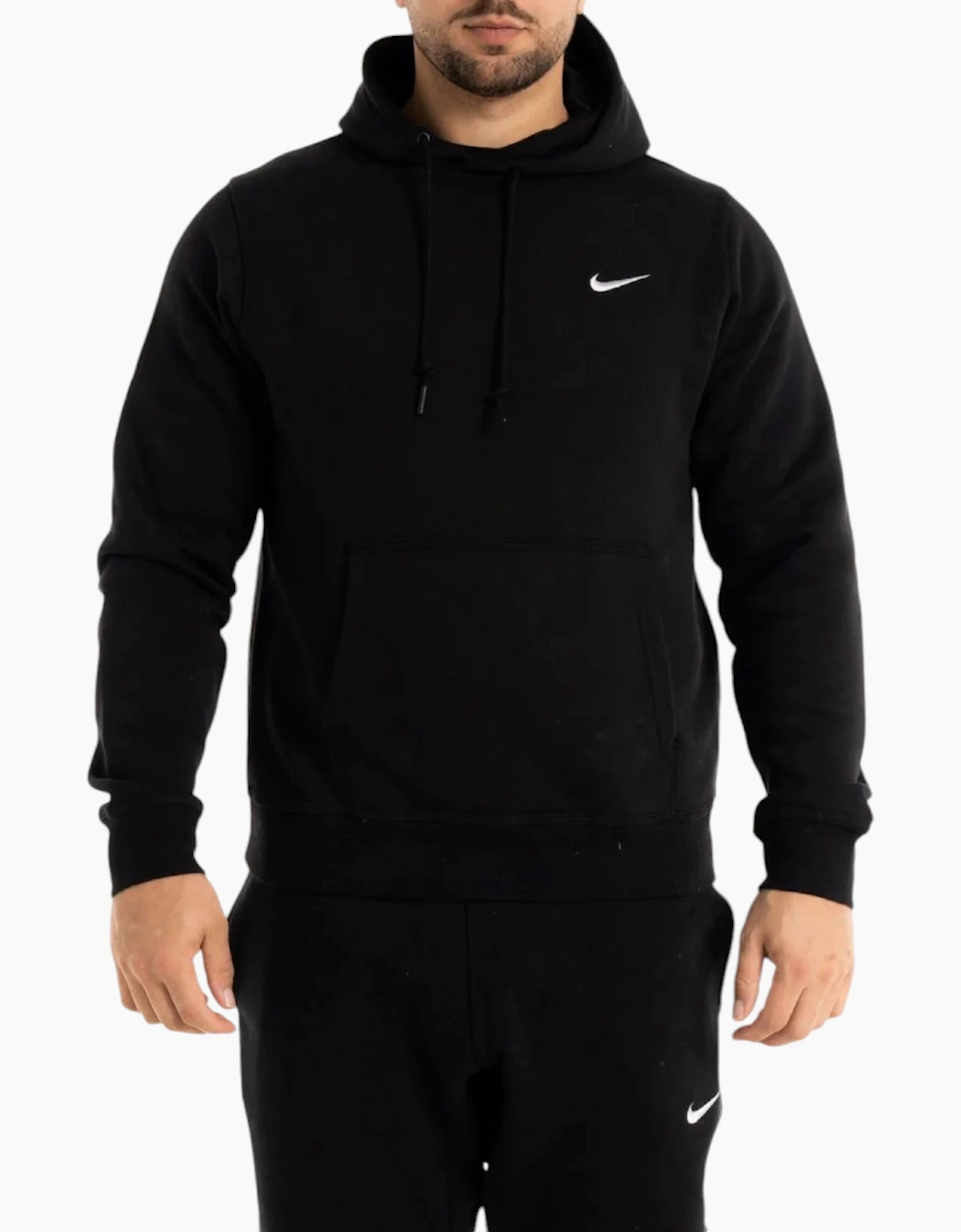 Nike Men's Black 611457 Fleece Hoodie Swoosh Logo Overhead Hoody Pullover Sweatshirts - Size: 42
