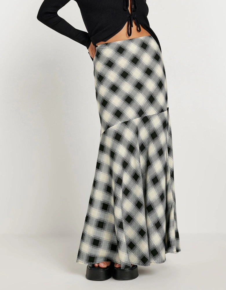 Petite Blurred Check Maxi Skirt - Black