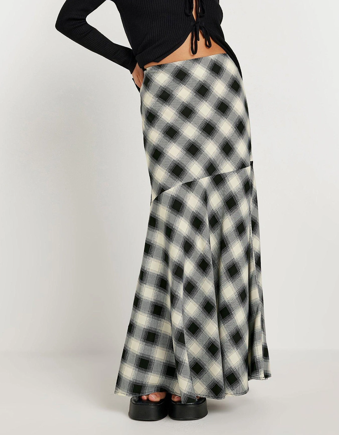 Petite Blurred Check Maxi Skirt - Black, 2 of 1