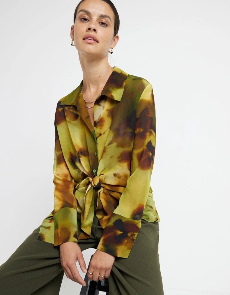 Printed Wrap Front Blouse - Bright Green