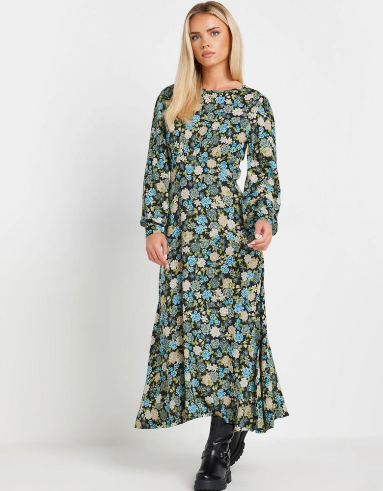 Petite Vintage Floral Midi Dress - Green