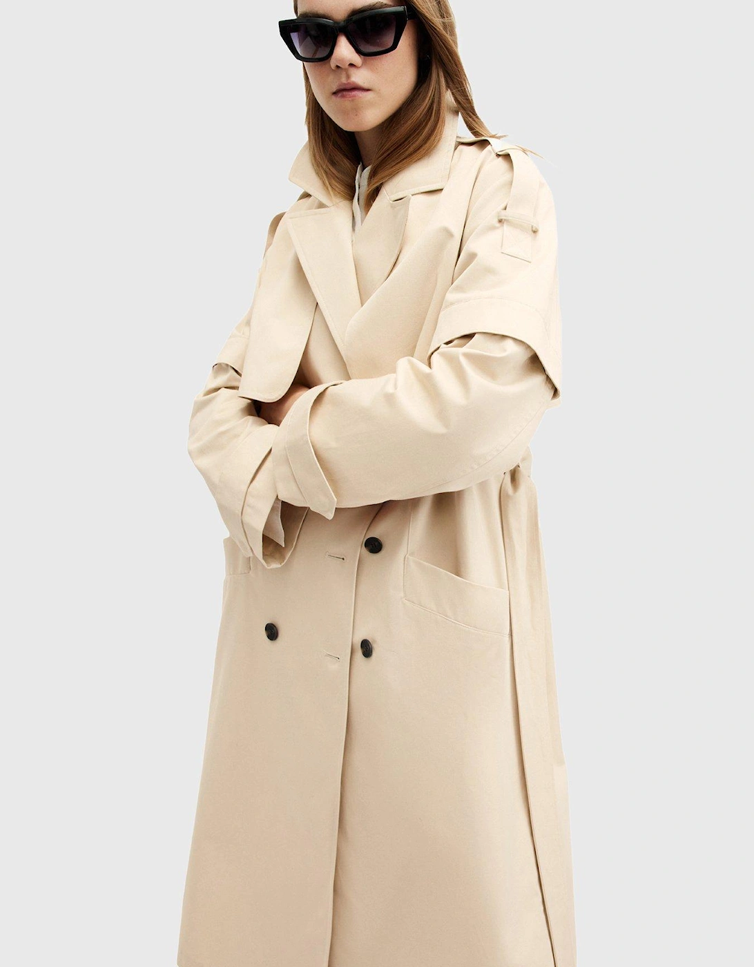 Clyde Trench Coat With Removable Sleeves - Ecru White, 7 of 6