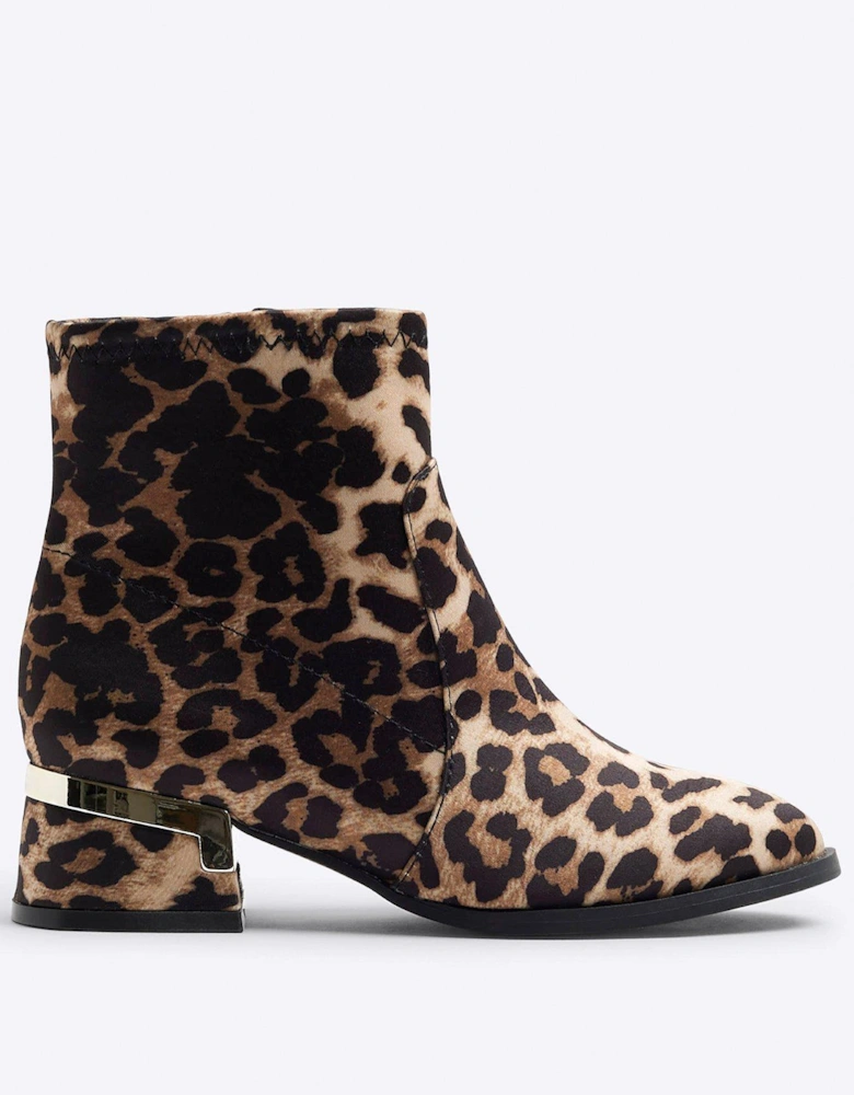 Older Girl Leopard Heeled Boots - Brown