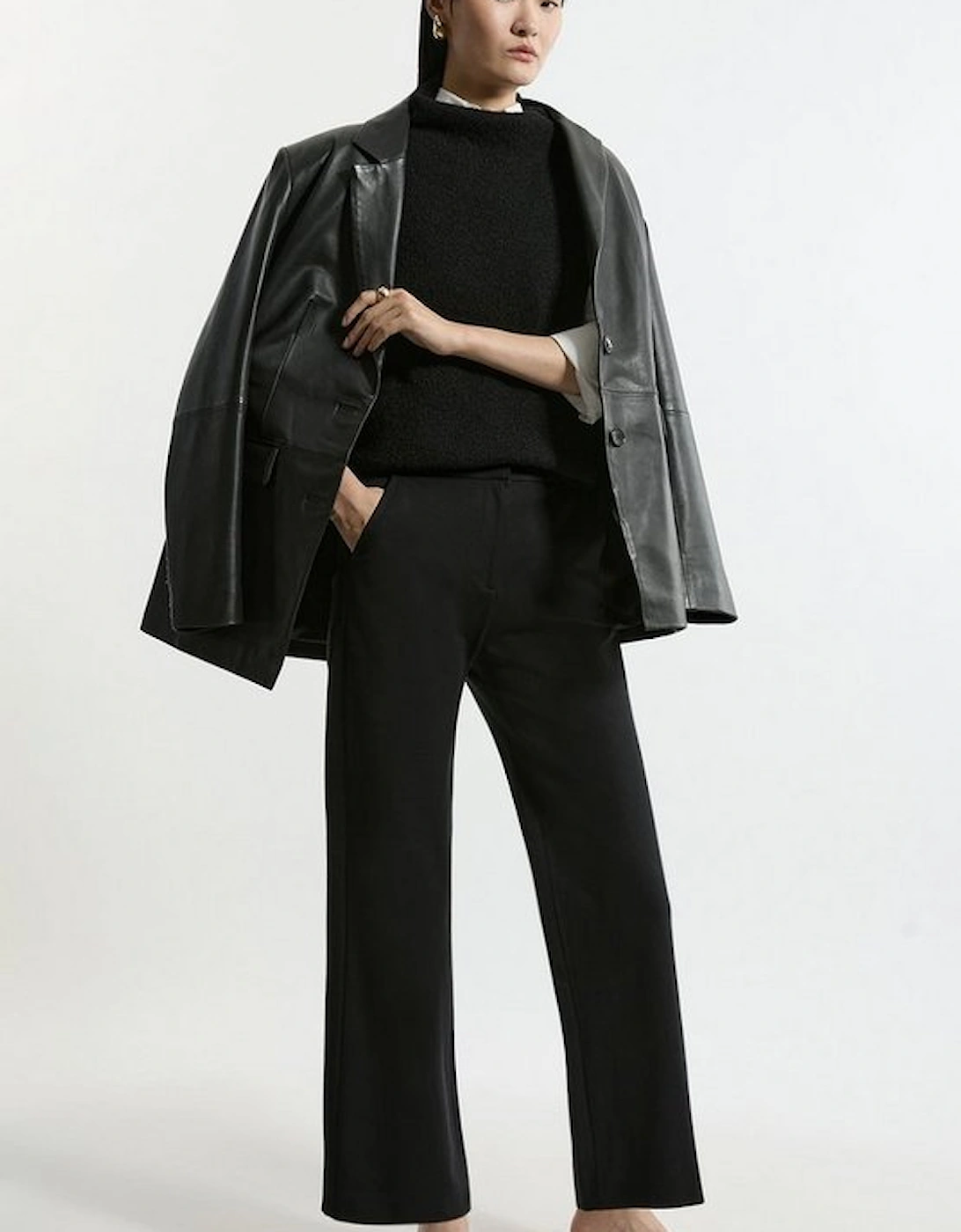 Compact Stretch Tailored High Waisted Slim Leg Trousers, 5 of 4