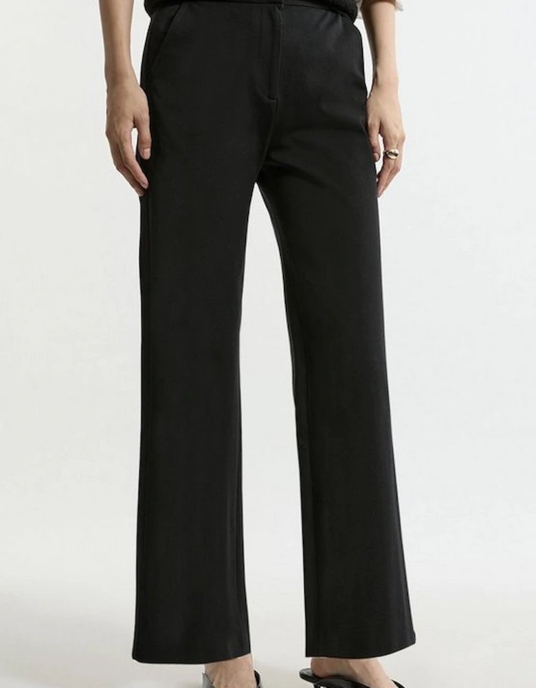 Compact Stretch Tailored High Waisted Slim Leg Trousers