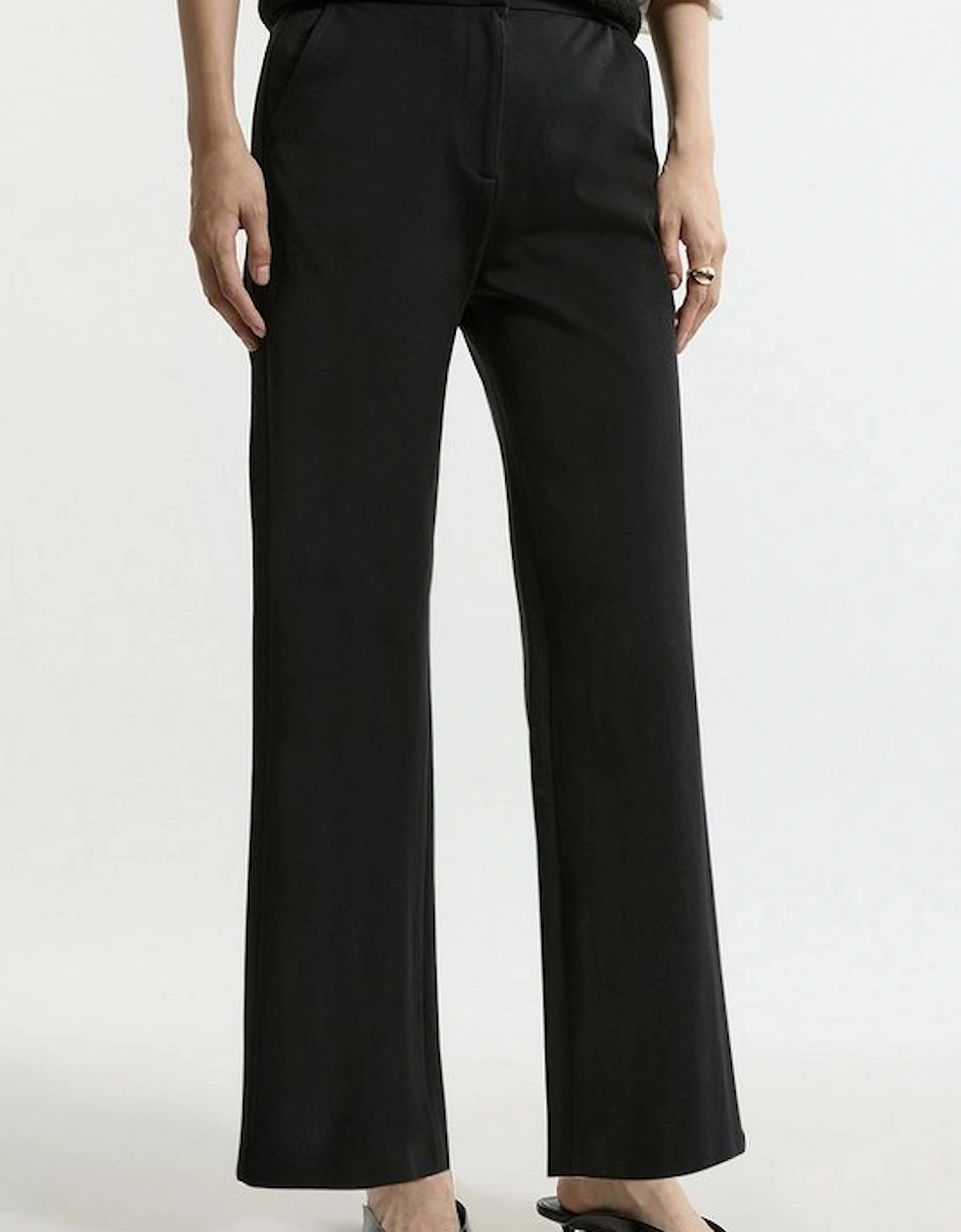 Compact Stretch Tailored High Waisted Slim Leg Trousers