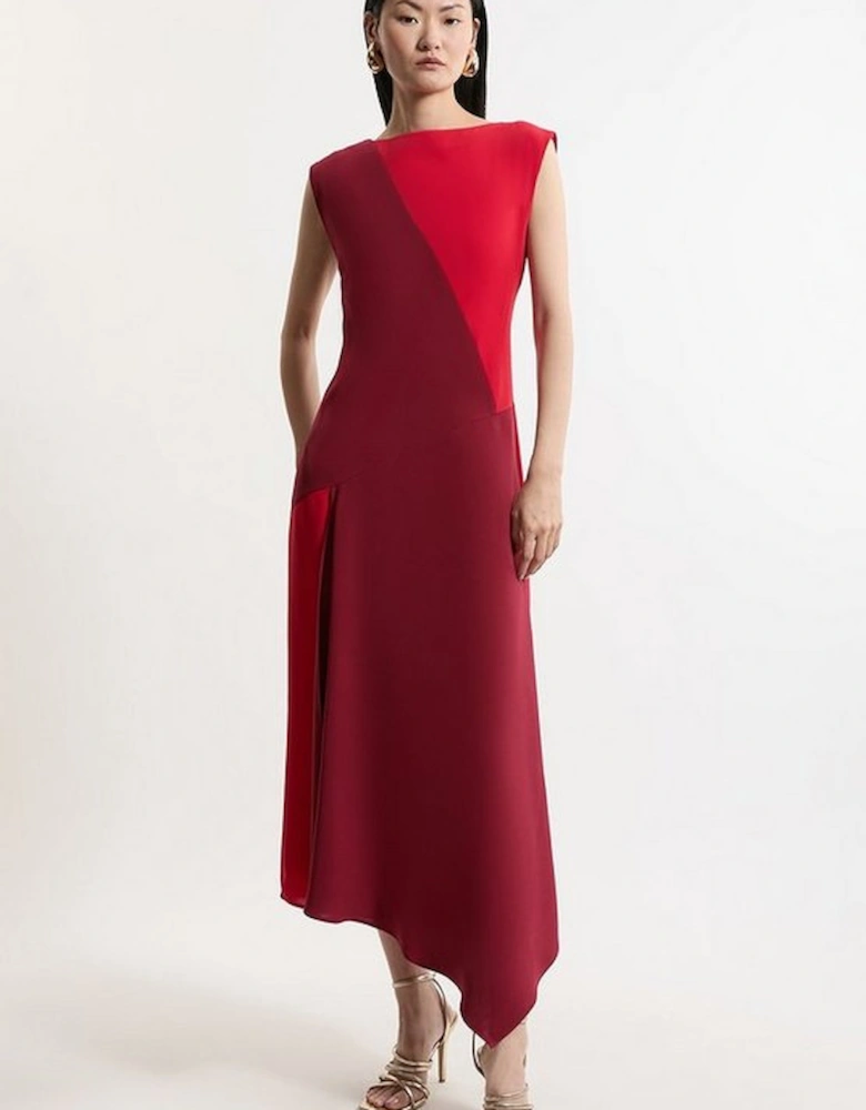 Petite Soft Tailored Bandeau Colour Block Midi Dress