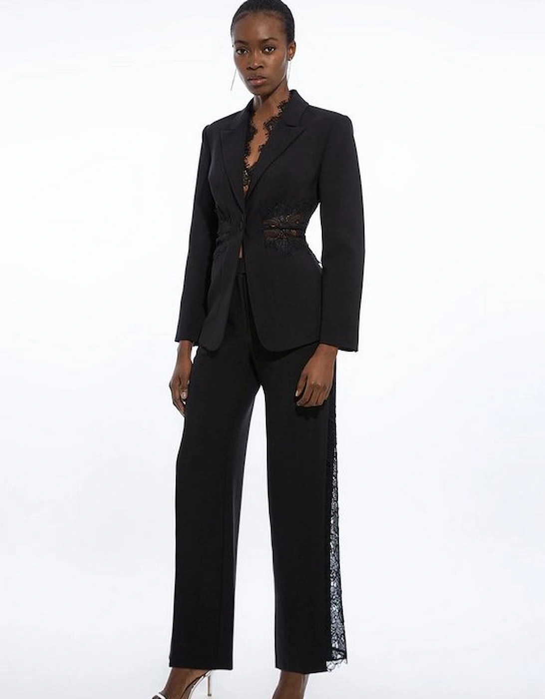 Tailored Lace Detail Straight Leg Trousers, 4 of 3