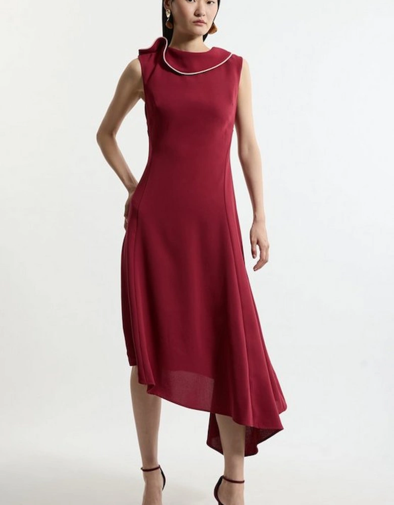 Tall Soft Tailored Tipped Fluid Asymmetric Hem Midi Dress