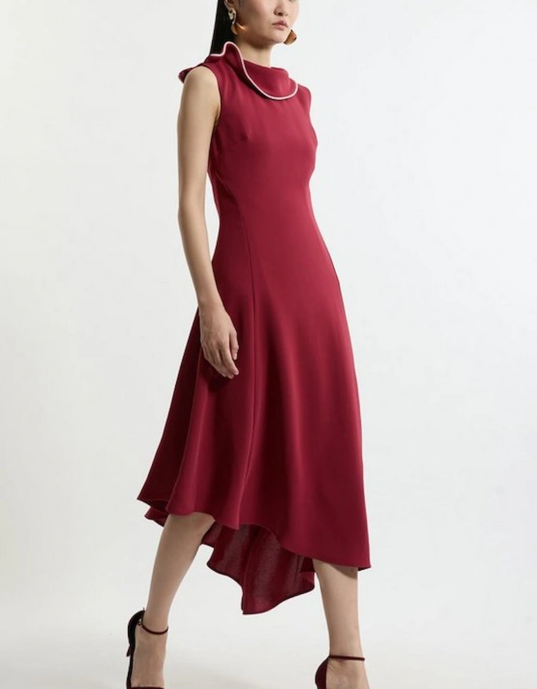 Soft Tailored Tipped Fluid Asymmetric Hem Midi Dress