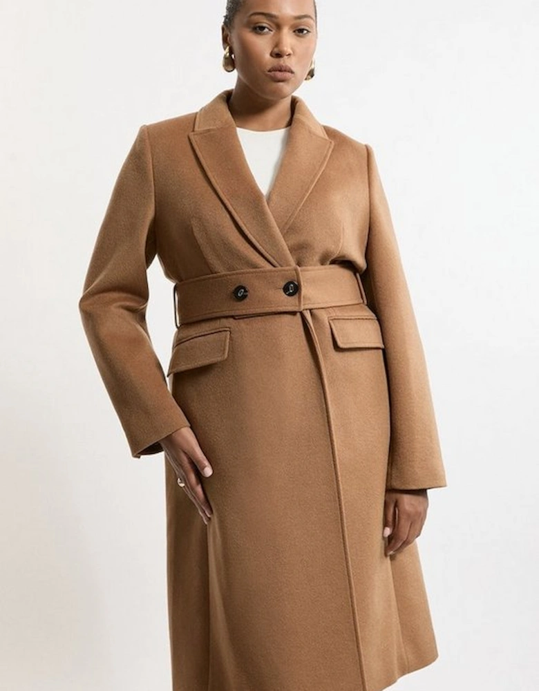 Plus Size Tailored Wool Blend Belted Midi Coat