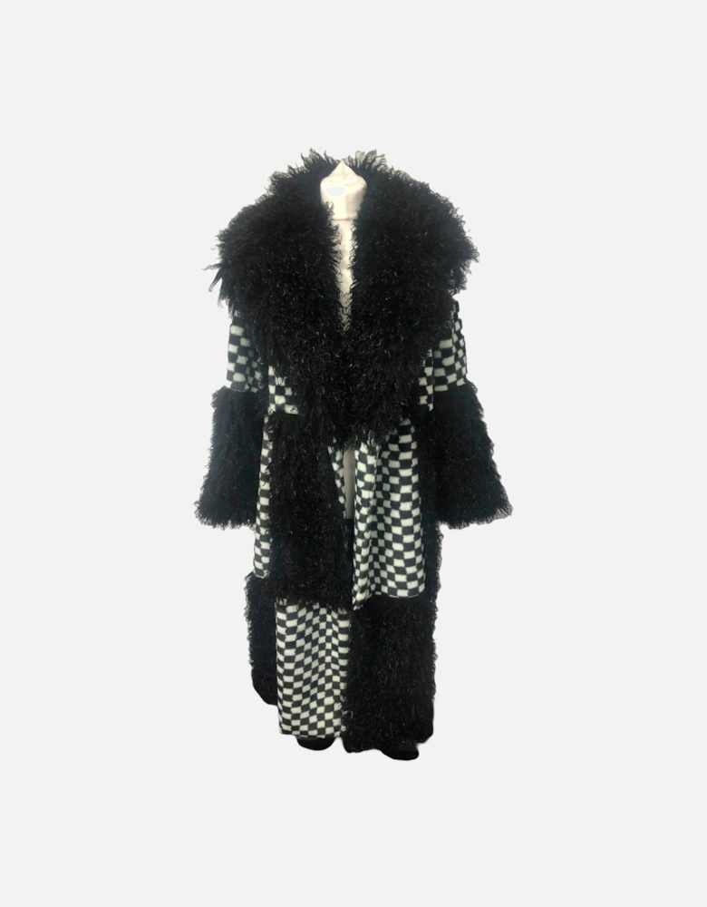 Faux Fur Bamboo Checked Maxi Coat