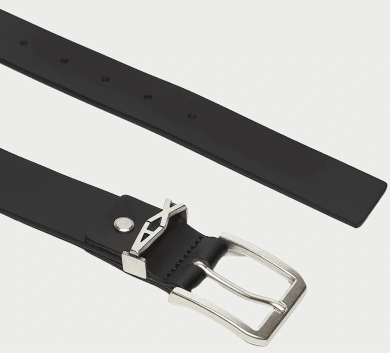 AX Initial Logo Black Leather Belt