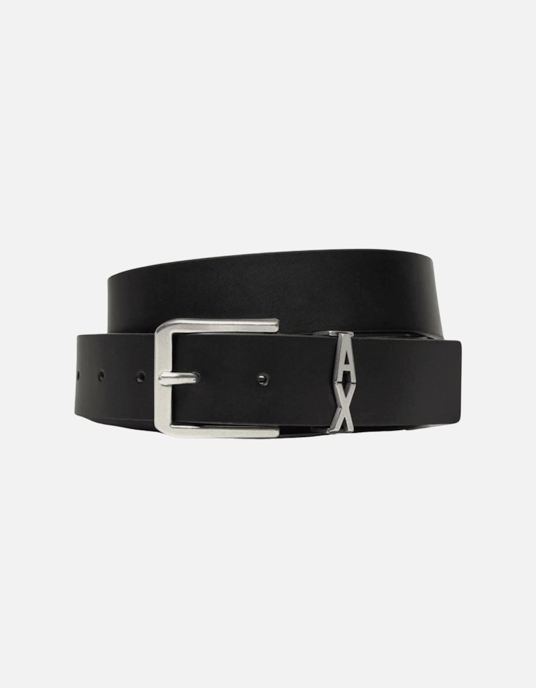 AX Initial Logo Black Leather Belt