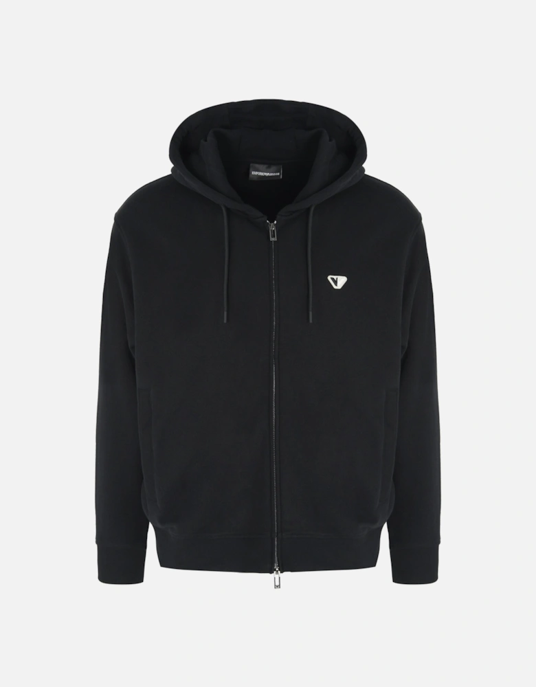 Pullover Cotton Hoodie With Eagle Logo Black