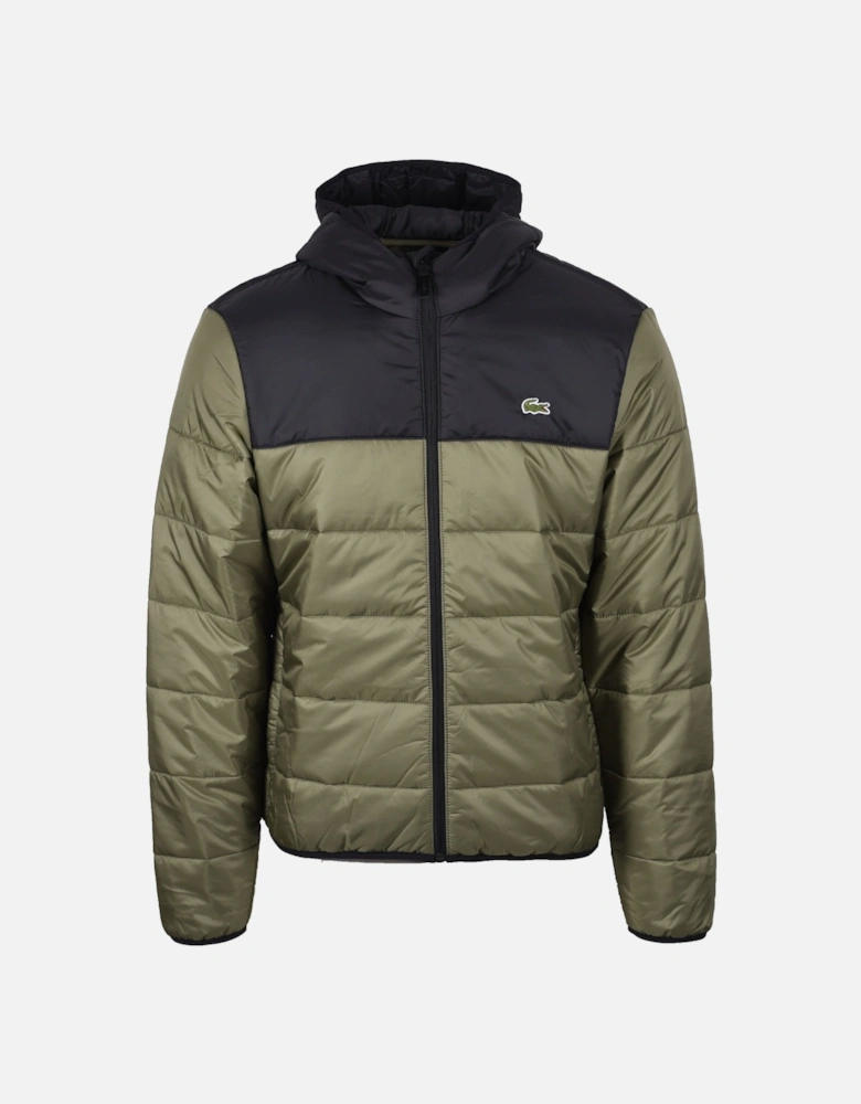 Water Repellent Quilted Puffed Jacket Khaki/Black