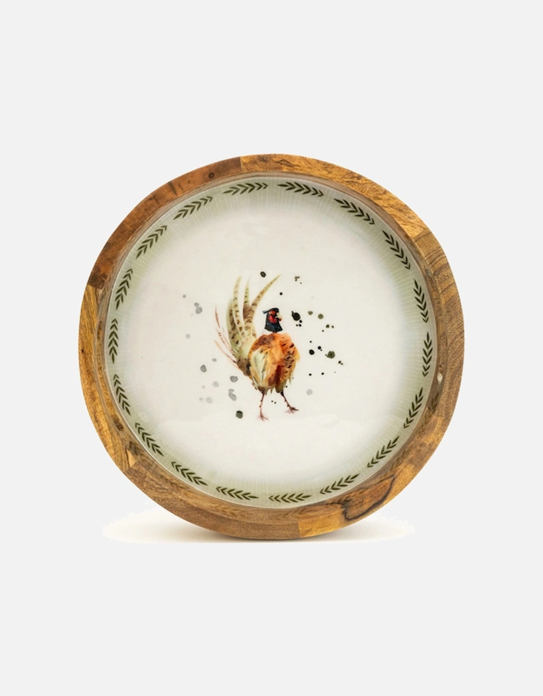 Handcrafted Round Wooden Tray Pheasant 30cm