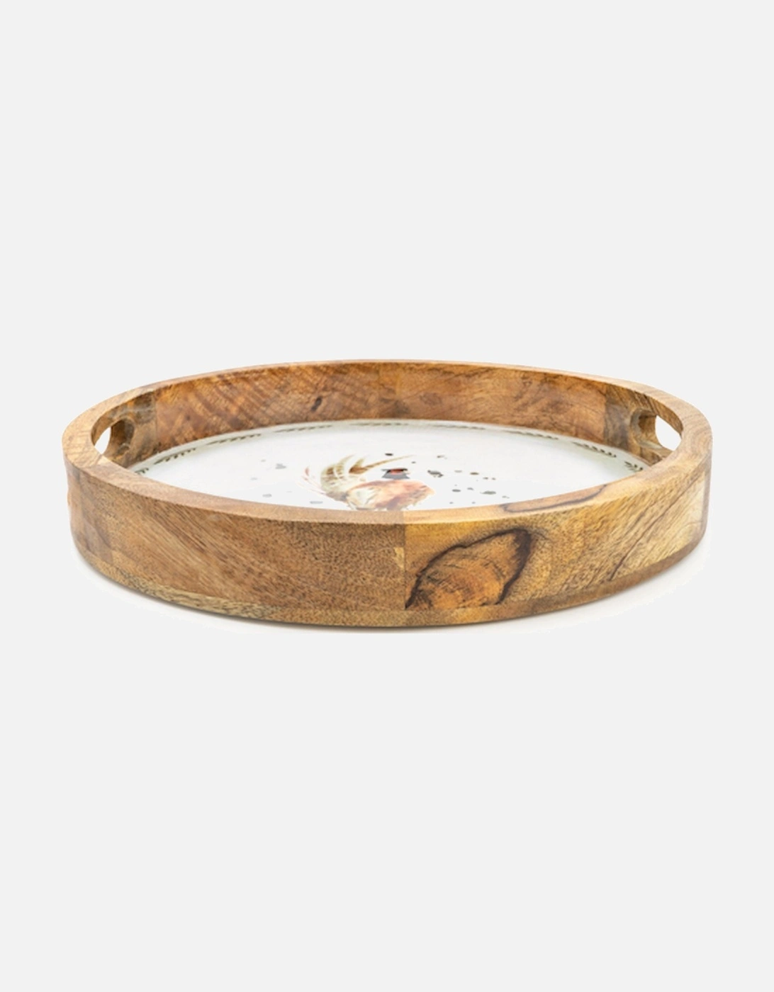 Handcrafted Round Wooden Tray Pheasant 30cm