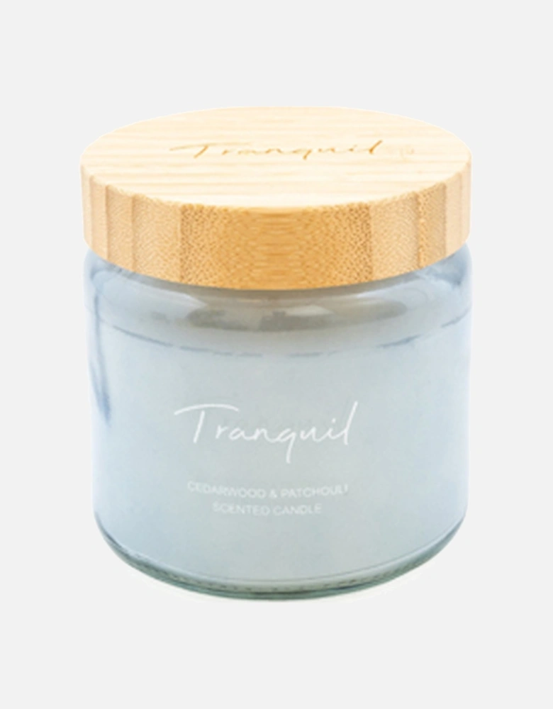 Blue Large Candle with Bamboo Lid and Woodsage & Seasalt Scent Tranquil