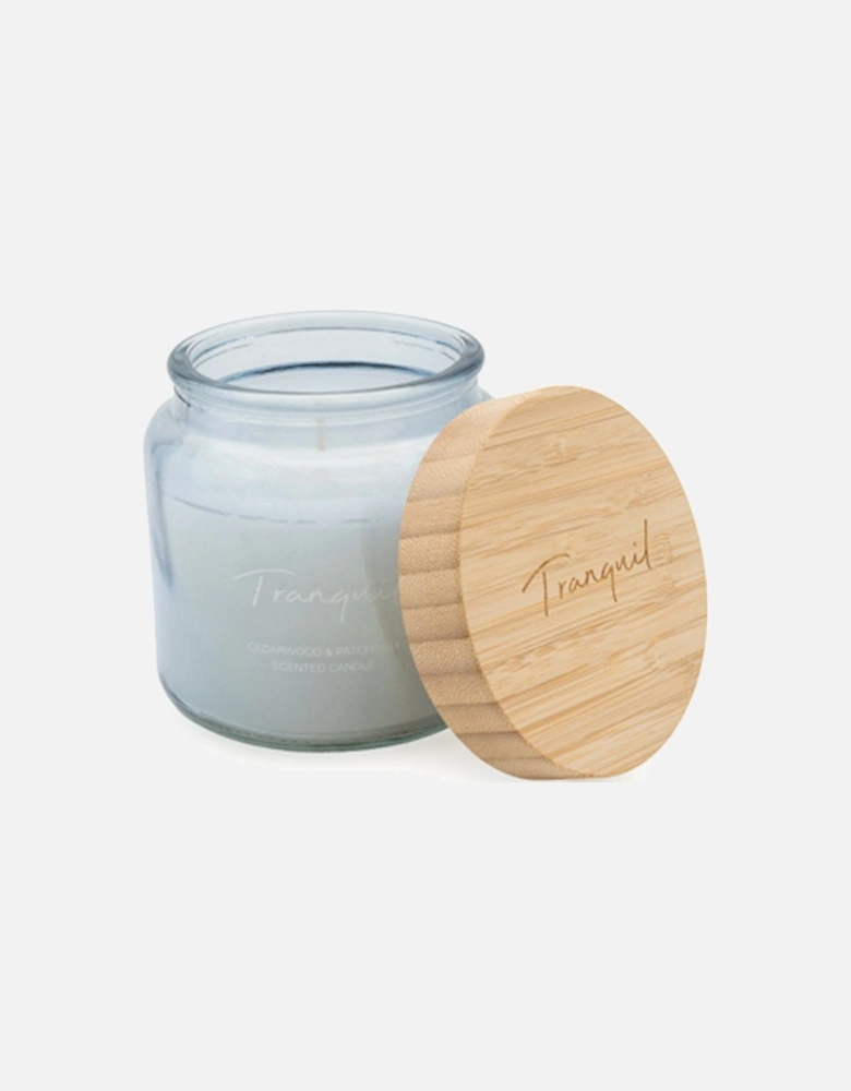 Blue Large Candle with Bamboo Lid and Woodsage & Seasalt Scent Tranquil