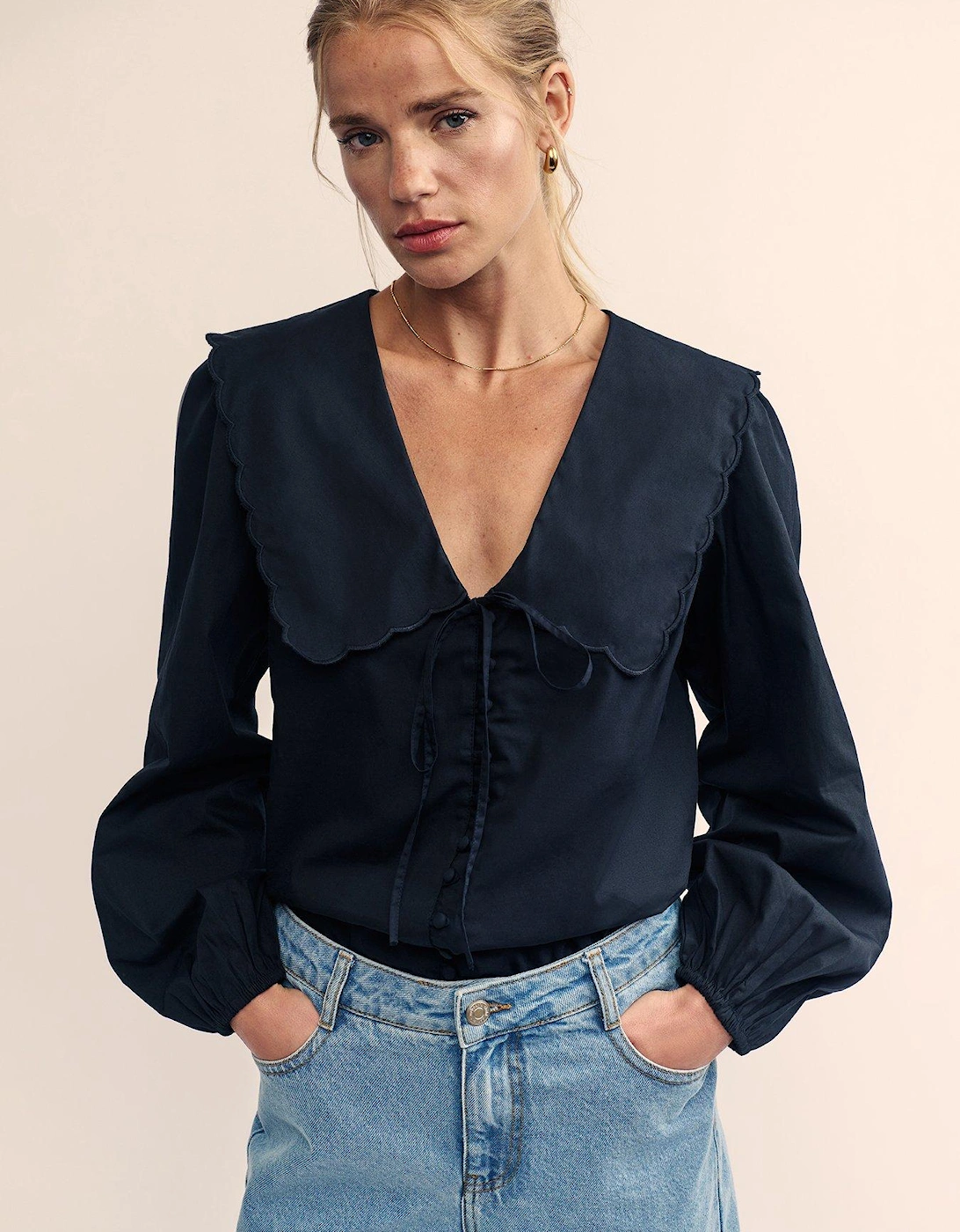 Collar Detail Long Sleeve Blouse - Black, 5 of 4