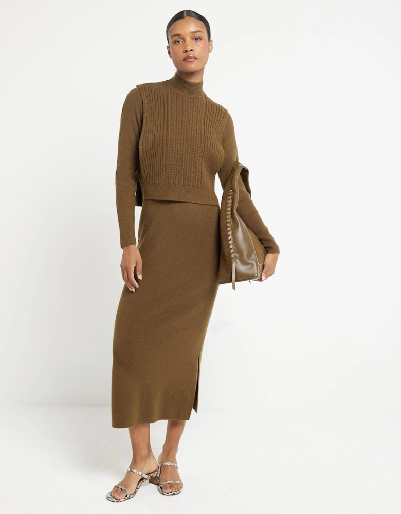 2 In 1 Midi Dress - Dark Khaki