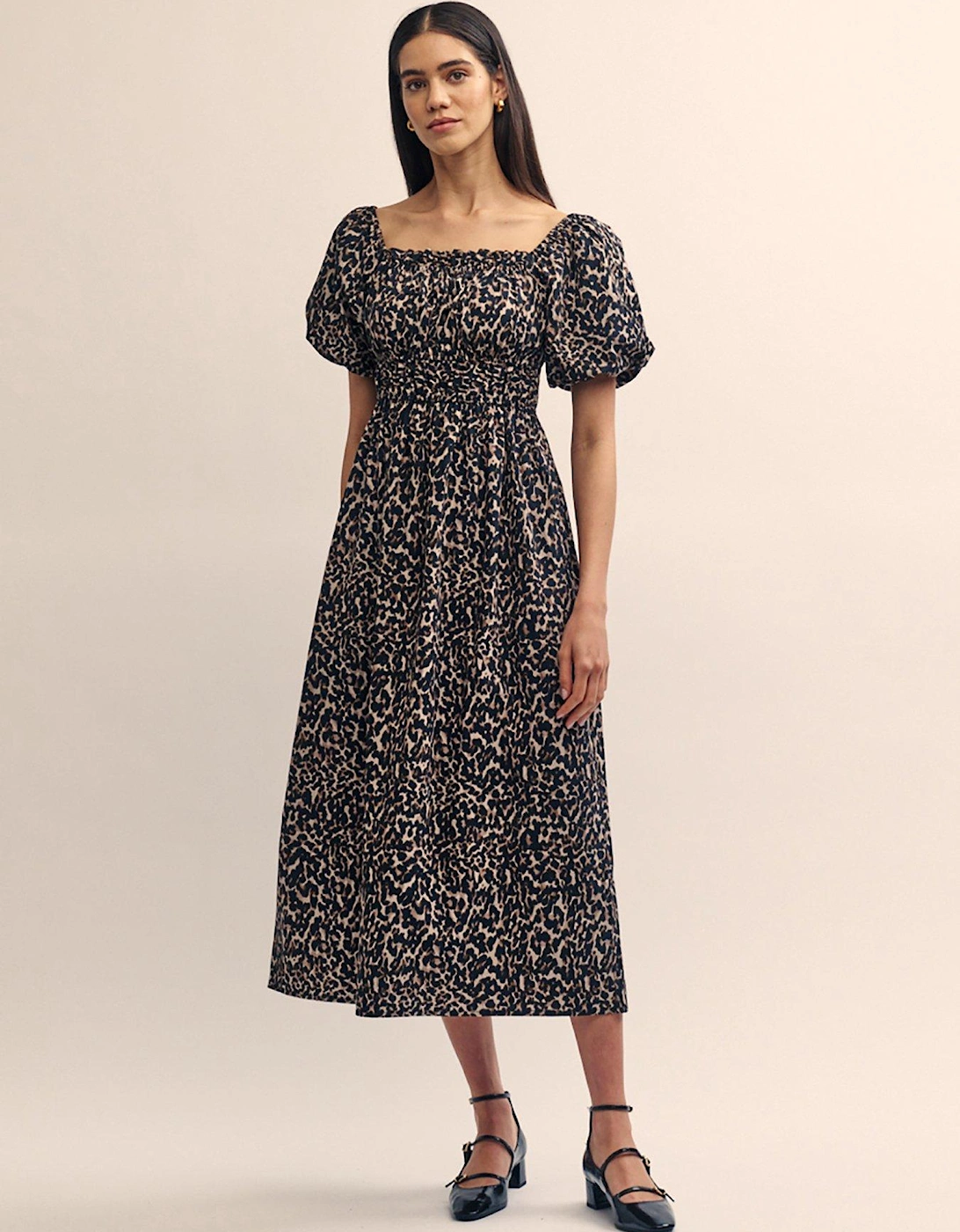 Leopard Print Puff Sleeve Midi Dress - Multi, 5 of 4