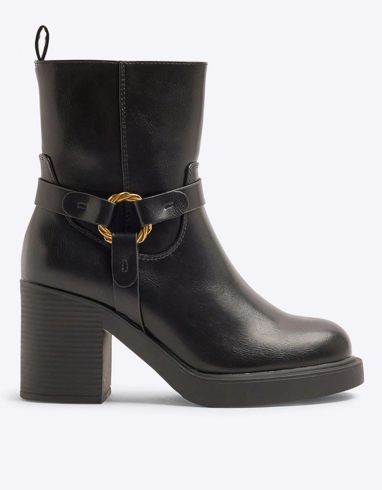 Heeled Harness Ankle Boot - Black