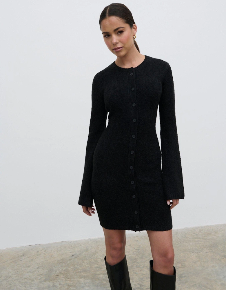 Aida Mini Button Down Knit Dress - Black