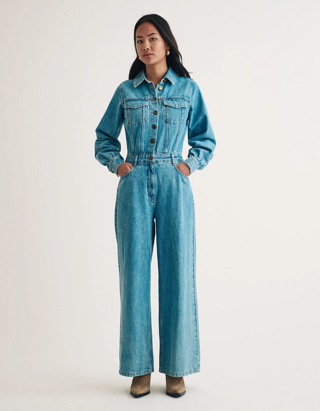 Denim Long Sleeve Jumpsuit - Blue, 5 of 4