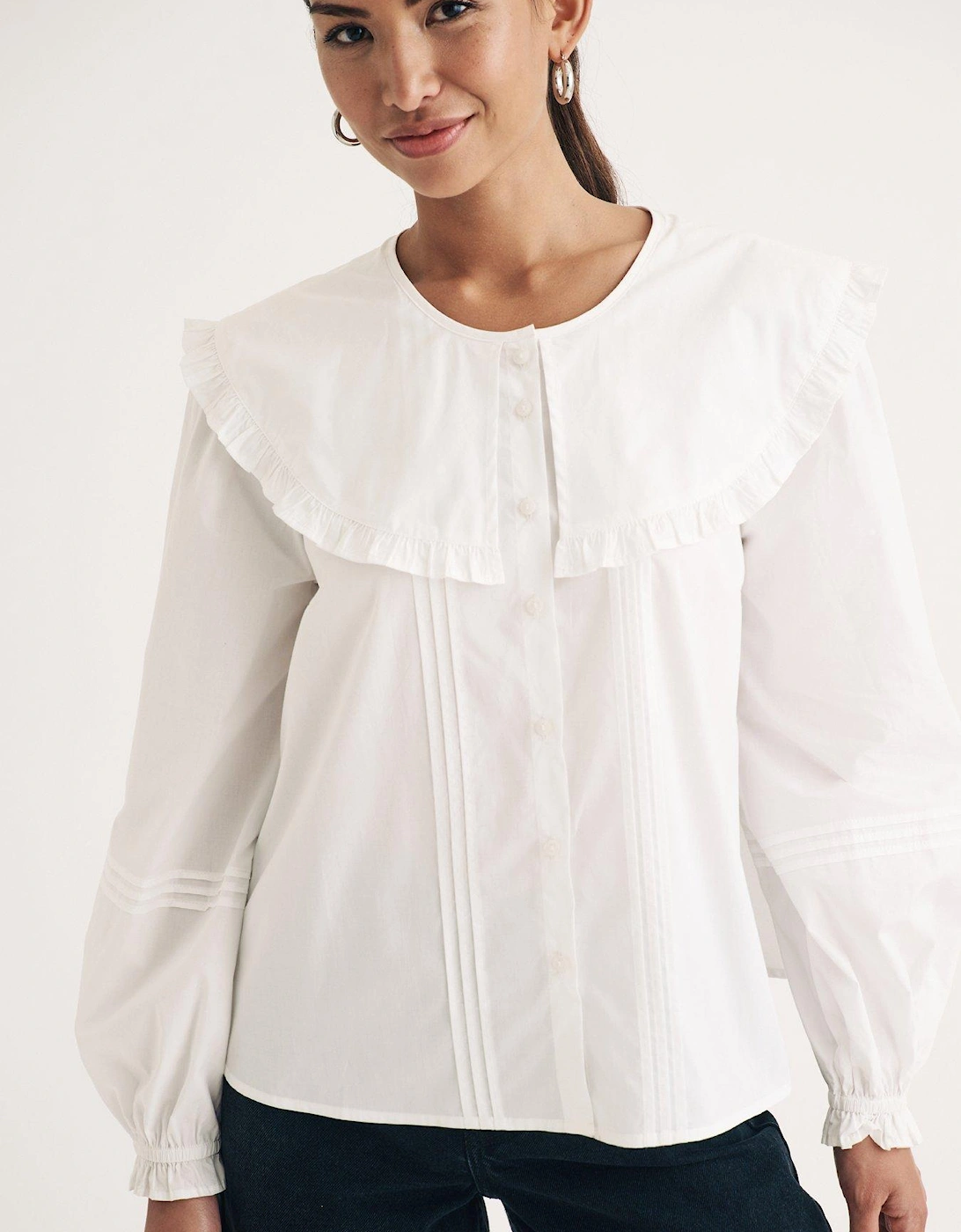 Oversized Collar Balloon Sleeve Blouse - White, 4 of 3